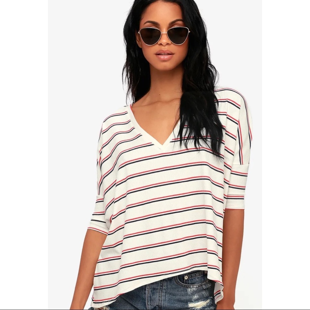 Lulus Oversized V-neck Top Stripes